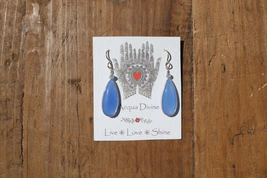 Blue Chalcedony Bezel Earrings