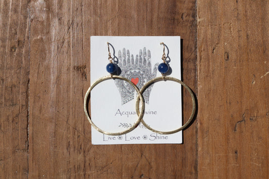 Gold Hoops with Kyanite