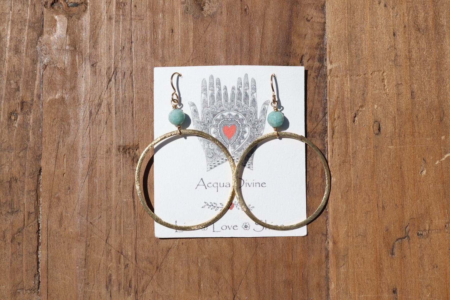 Gold Hoops with Amazonite