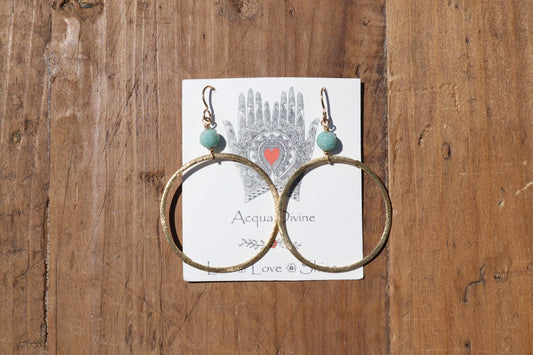 Gold Hoops with Amazonite