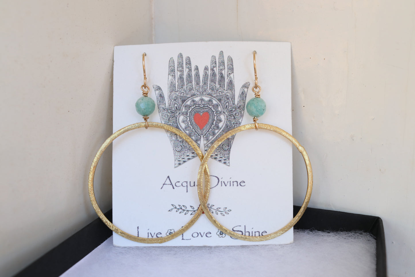 Gold Hoops with Amazonite