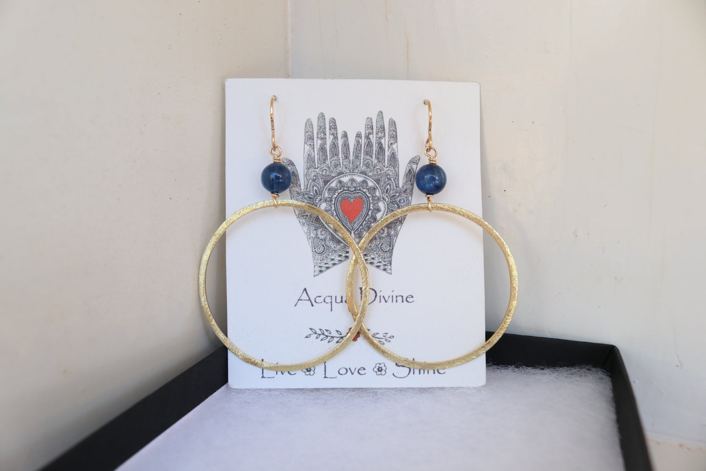 Gold Hoops with Kyanite