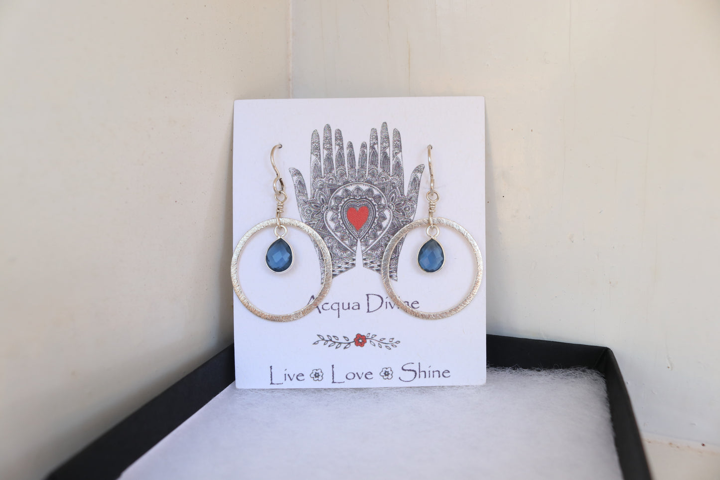 Silver Hoops with Blue Topaz